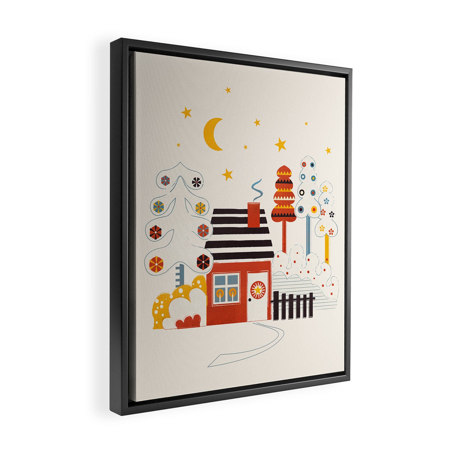 Christmas Winter Hut Illustration Framed Canvas Print Gallery Image 2