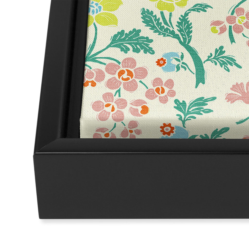 Classic Chinese-Inspired Pastel Floral Pattern Framed Canvas Print Gallery Image 3