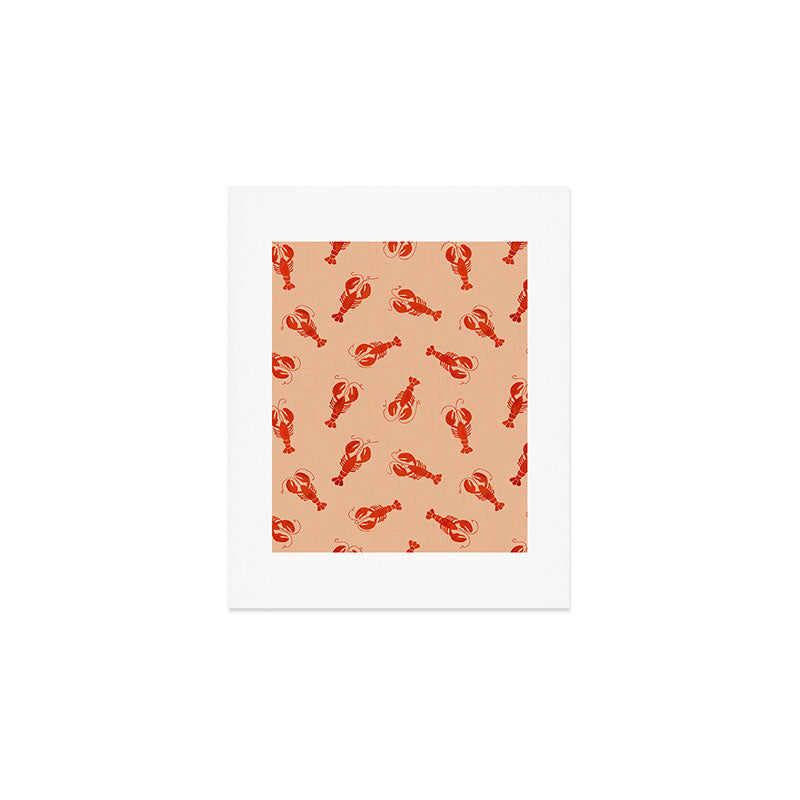 Classic Red Lobsters Pattern On Peach Art Print Gallery Image 1