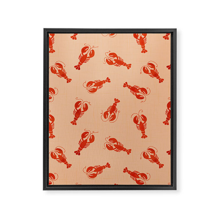 Classic Red Lobsters Pattern On Peach Framed Canvas Print Gallery Image 1