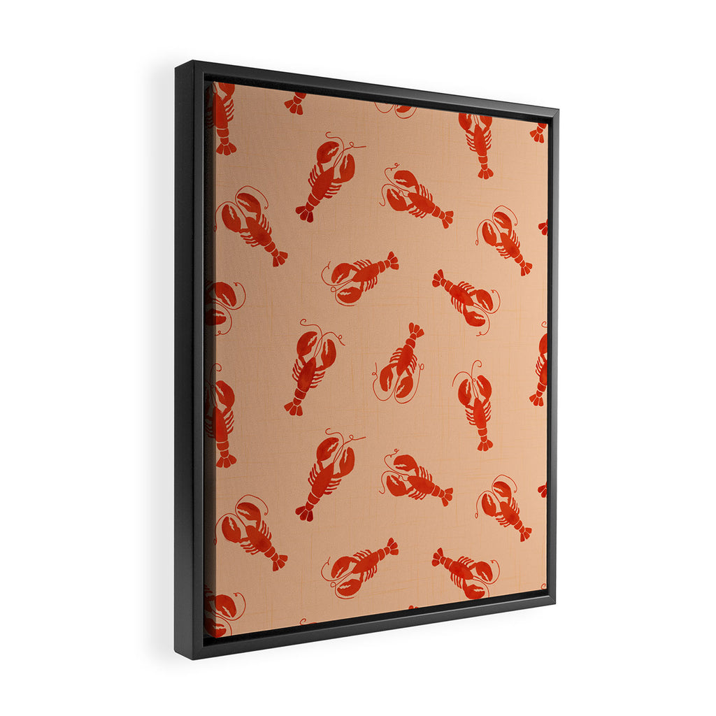 Classic Red Lobsters Pattern On Peach Framed Canvas Print Gallery Image 2