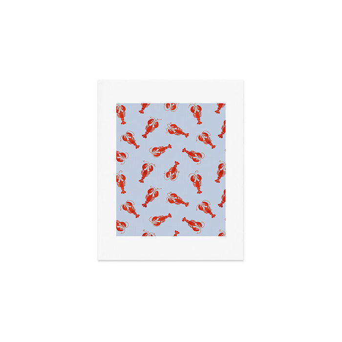 Classic Red Lobsters Pattern On Light Blue Art Print Gallery Image 1