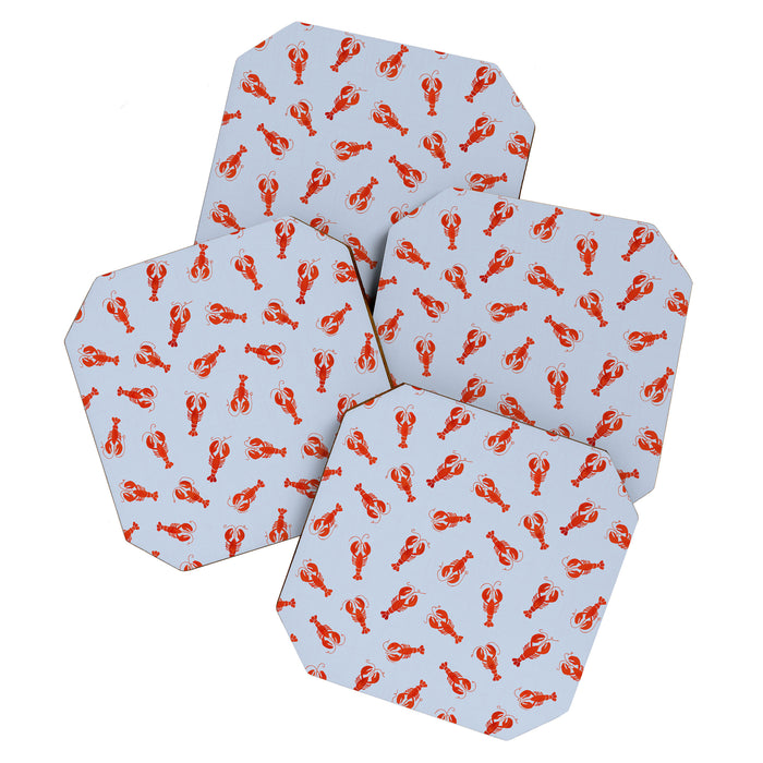 Classic Red Lobsters Pattern On Light Blue Coaster Gallery Image 1