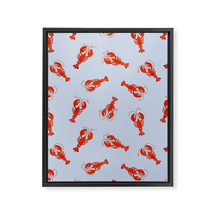 Classic Red Lobsters Pattern On Light Blue Framed Canvas Print Gallery Image 1