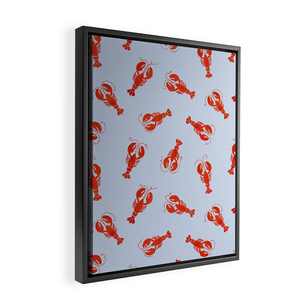 Classic Red Lobsters Pattern On Light Blue Framed Canvas Print Gallery Image 2