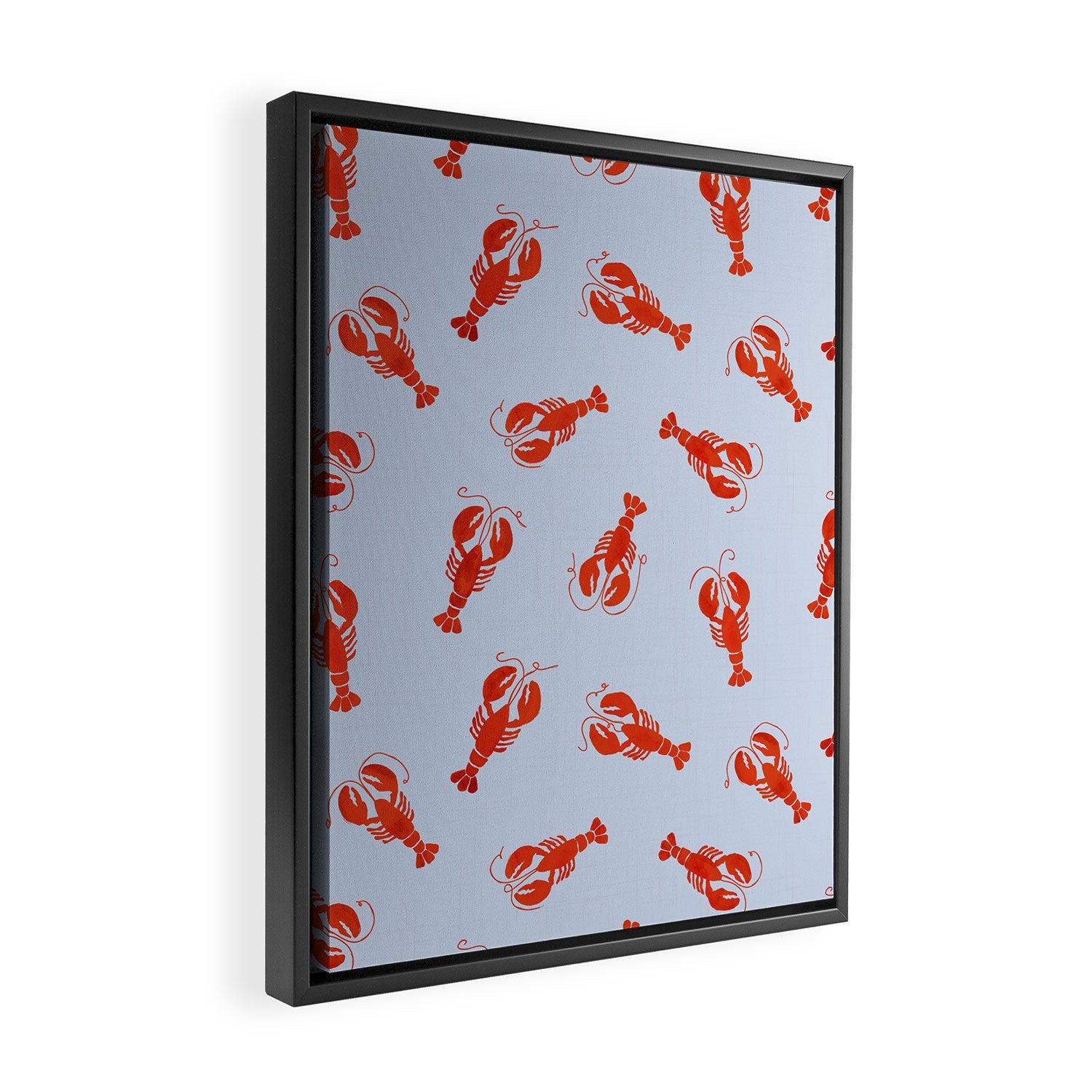 Classic Red Lobsters Pattern On Light Blue Framed Canvas Print Gallery Image 2
