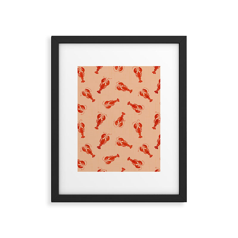 Classic Red Lobsters Pattern On Peach Framed Art Print Gallery Image 6