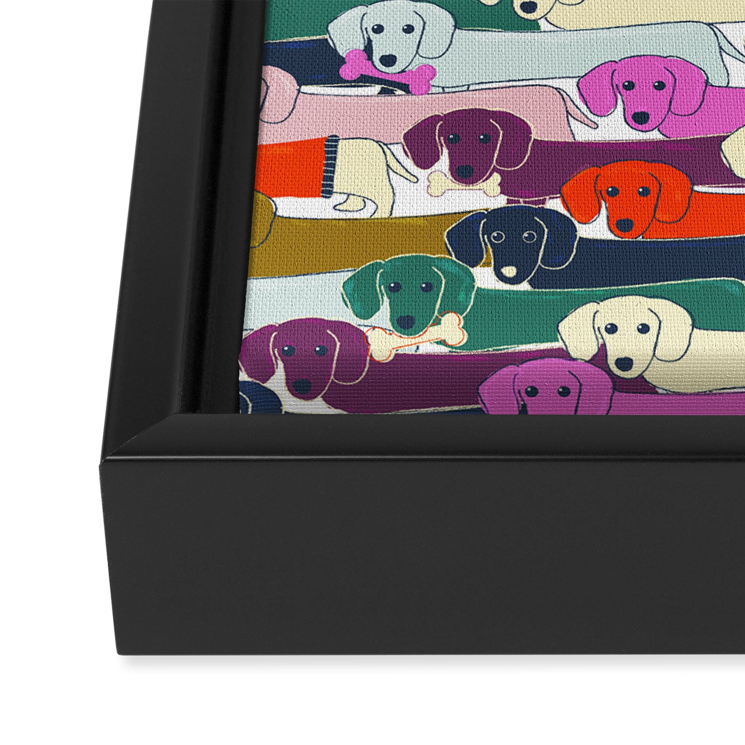 colored doggie pattern Framed Canvas Print Gallery Image 3
