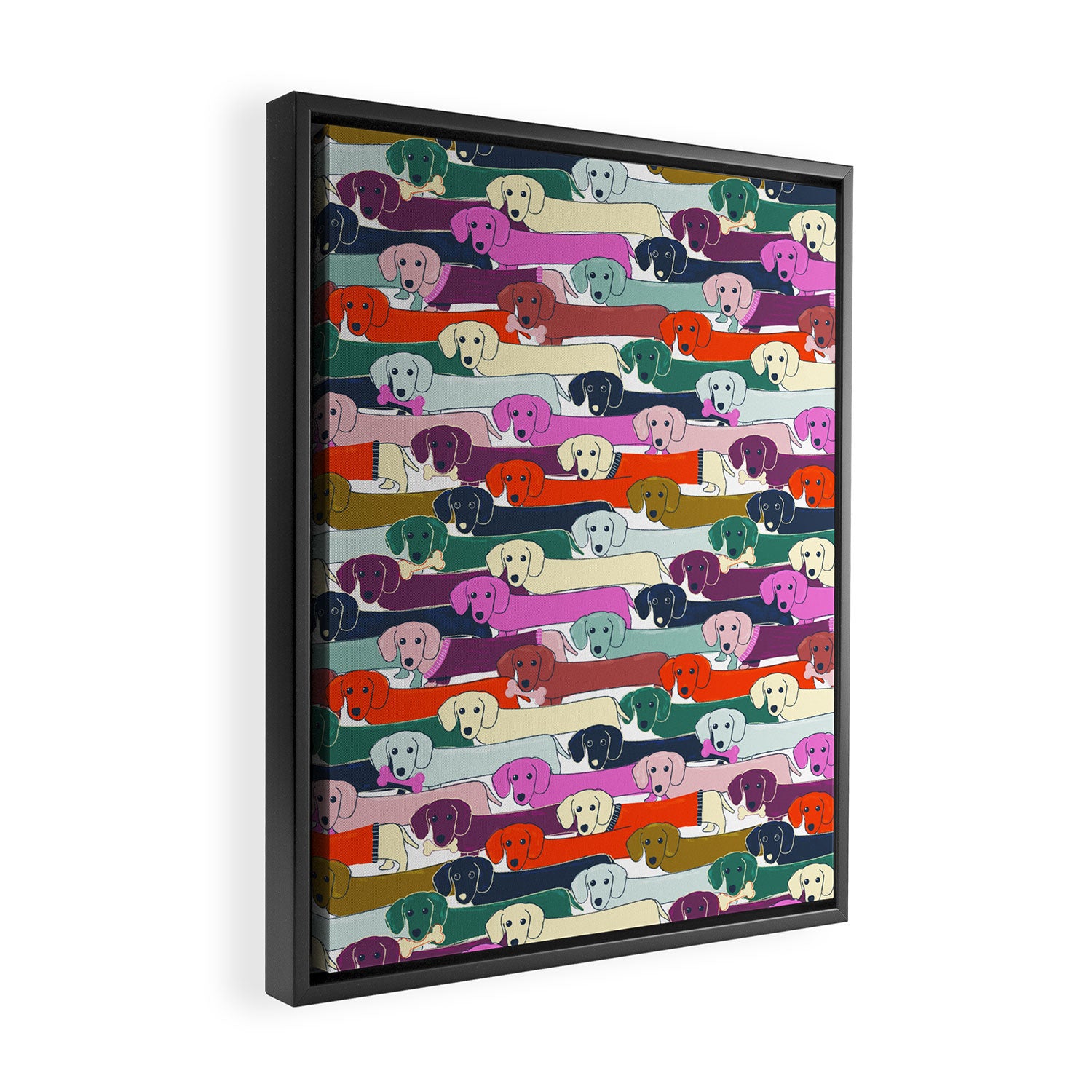 colored doggie pattern Framed Canvas Print Gallery Image 2