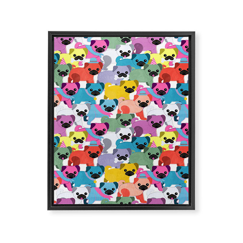 Colored Pugs Pattern - no1 Framed Canvas Print Gallery Image 8