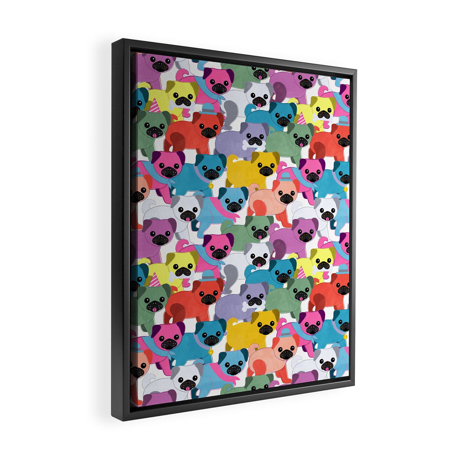 Colored Pugs Pattern - no1 Framed Canvas Print Gallery Image 2