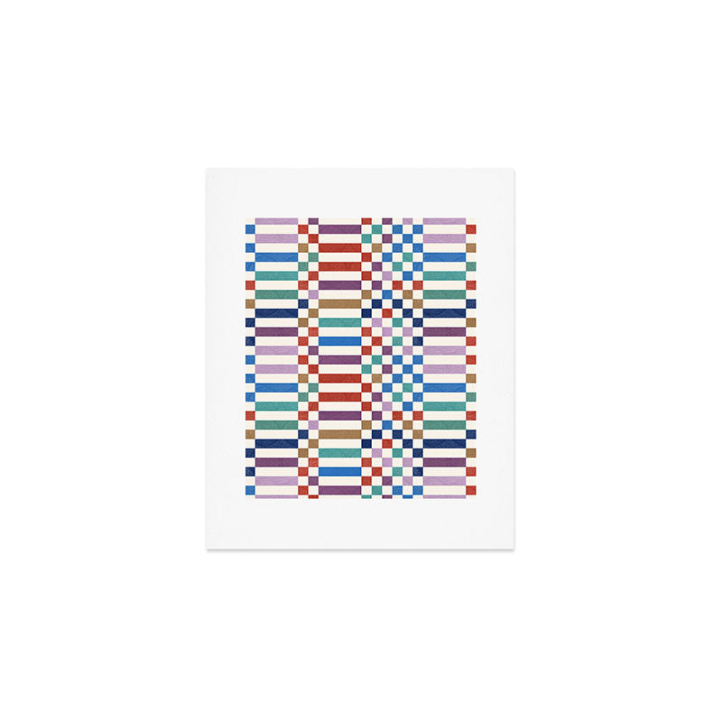 Colorful Geometric Checkered Stripes Pattern Art Print Gallery Image 1