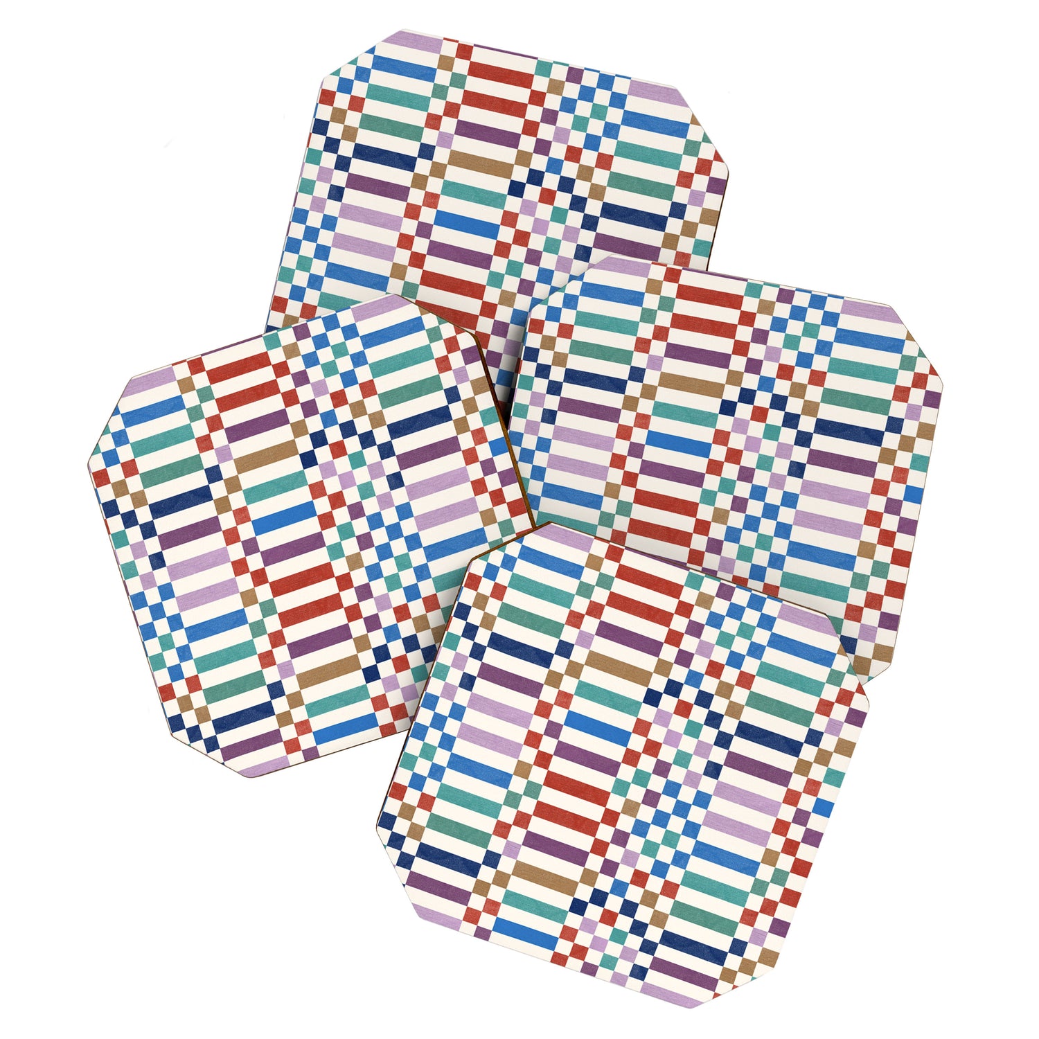 Colorful Geometric Checkered Stripes Pattern Coaster Gallery Image 1