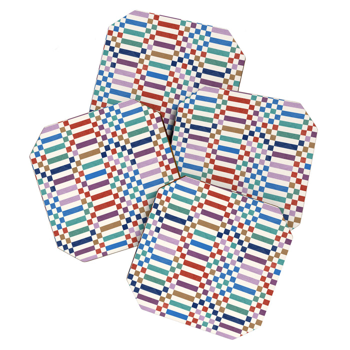 Colorful Geometric Checkered Stripes Pattern Coaster Gallery Image 1