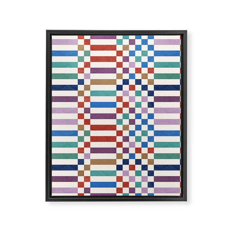 Colorful Geometric Checkered Stripes Pattern Framed Canvas Print Gallery Image 8