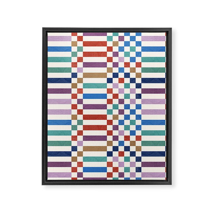 Colorful Geometric Checkered Stripes Pattern Framed Canvas Print Gallery Image 1
