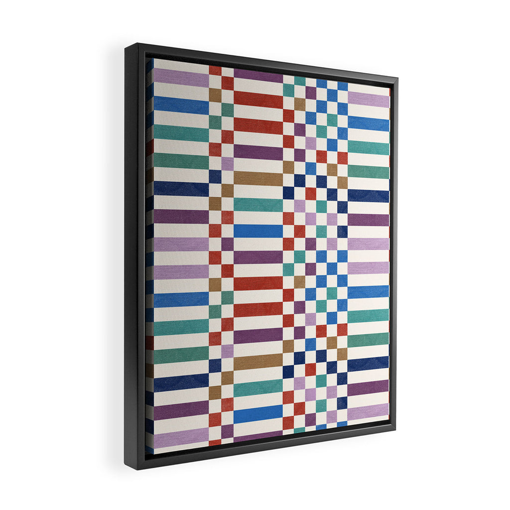 Colorful Geometric Checkered Stripes Pattern Framed Canvas Print Gallery Image 2