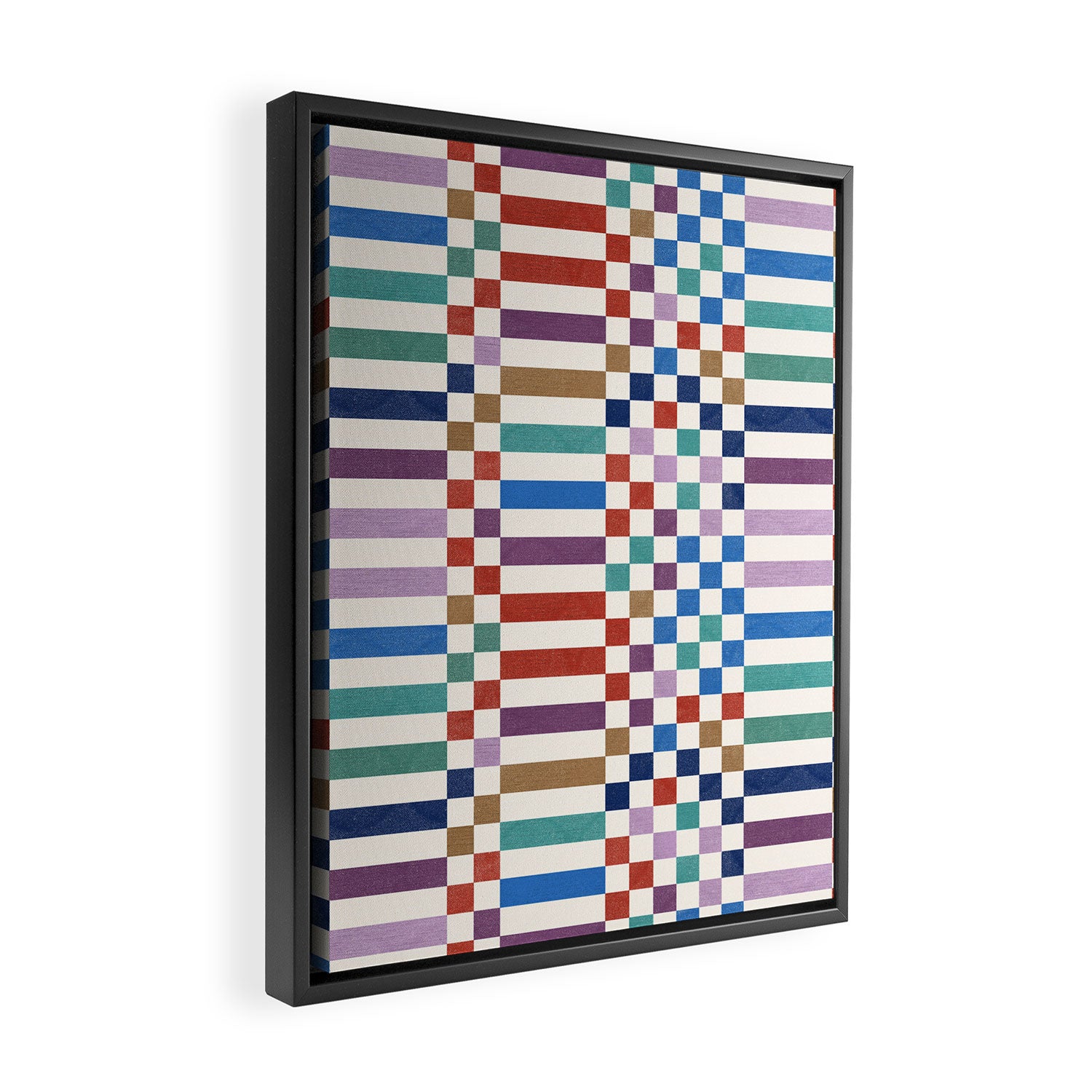 Colorful Geometric Checkered Stripes Pattern Framed Canvas Print Gallery Image 2