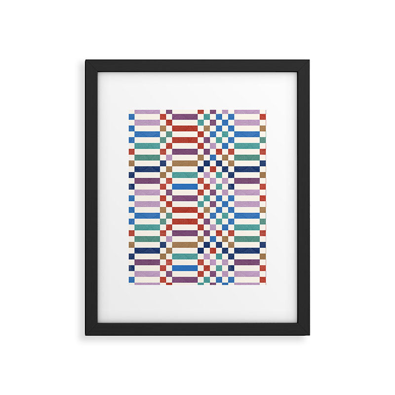 Colorful Geometric Checkered Stripes Pattern Framed Art Print Gallery Image 6