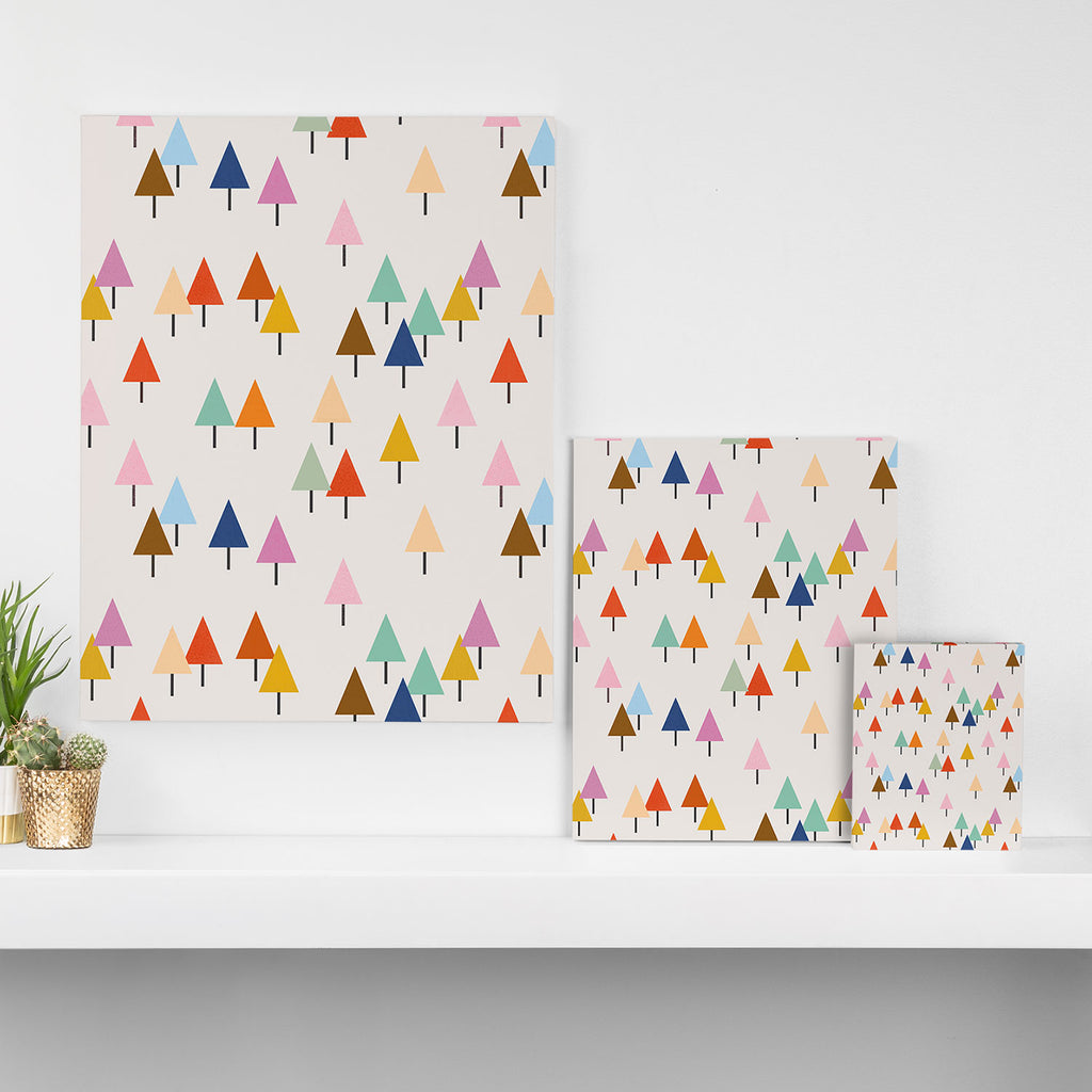 Pastel Triangle Trees: Cozy Winter Vibes with Modern Charm Canvas Print Gallery Image 3