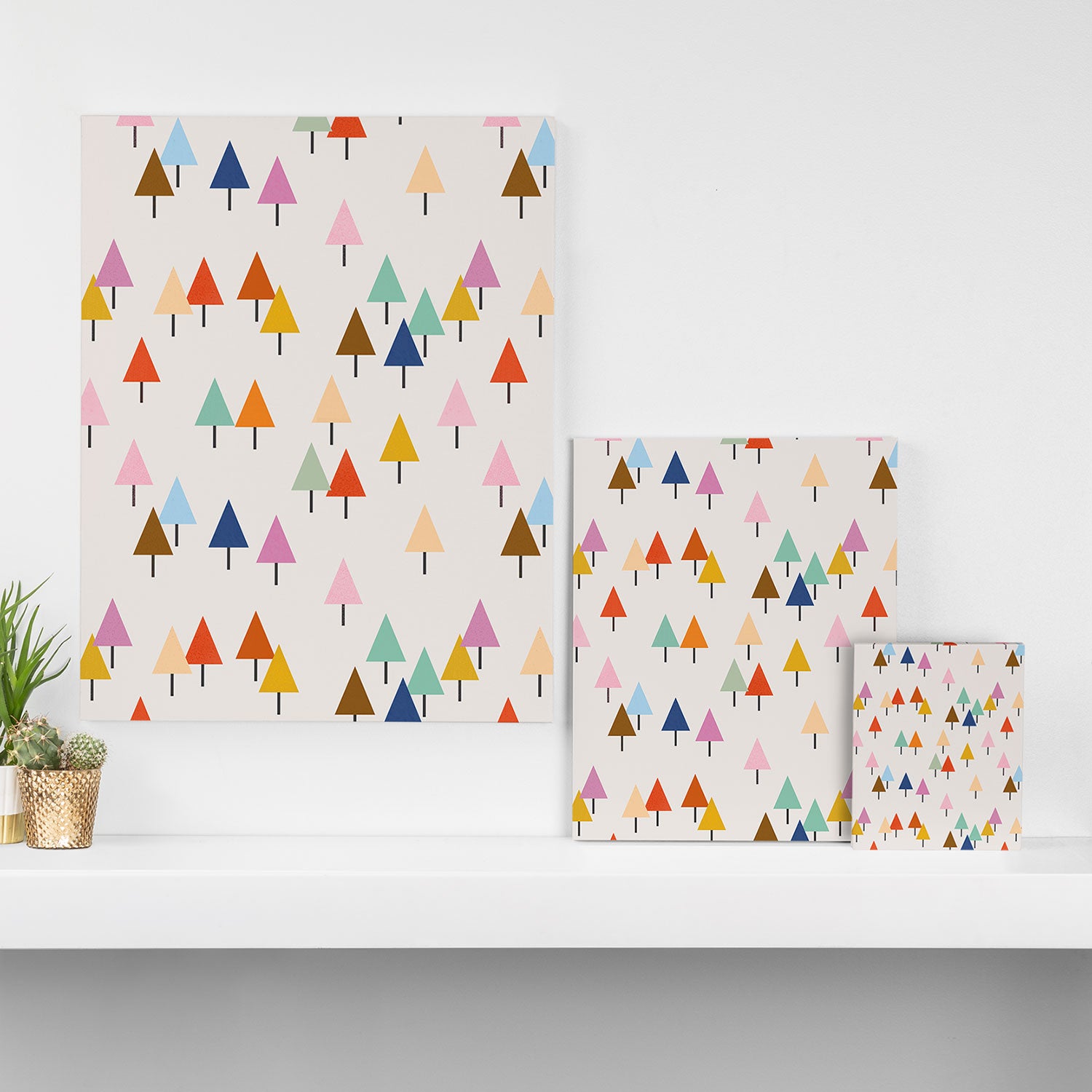 Pastel Triangle Trees: Cozy Winter Vibes with Modern Charm Canvas Print Gallery Image 3