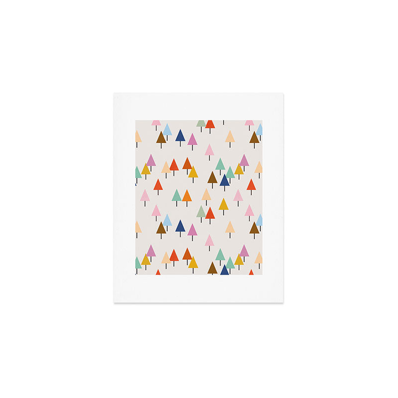 Pastel Triangle Trees: Cozy Winter Vibes with Modern Charm Art Print Gallery Image 1