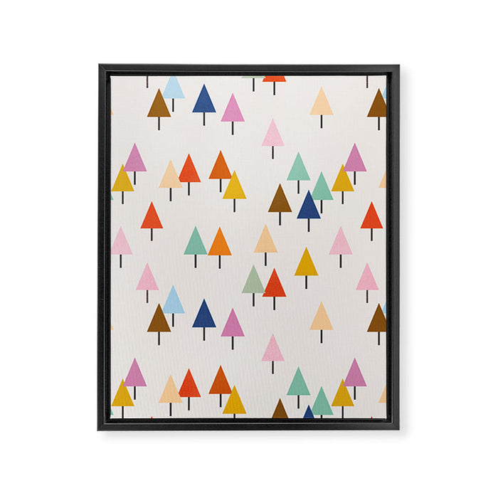 Pastel Triangle Trees: Cozy Winter Vibes with Modern Charm Framed Canvas Print Gallery Image 1