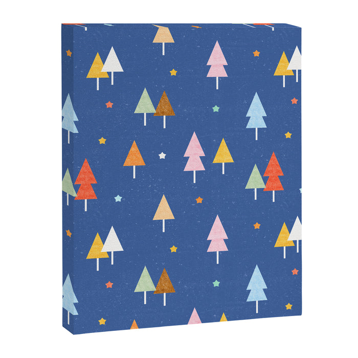 Colorful Scandinavian Christmas Trees on Blue Canvas Print Gallery Image 1