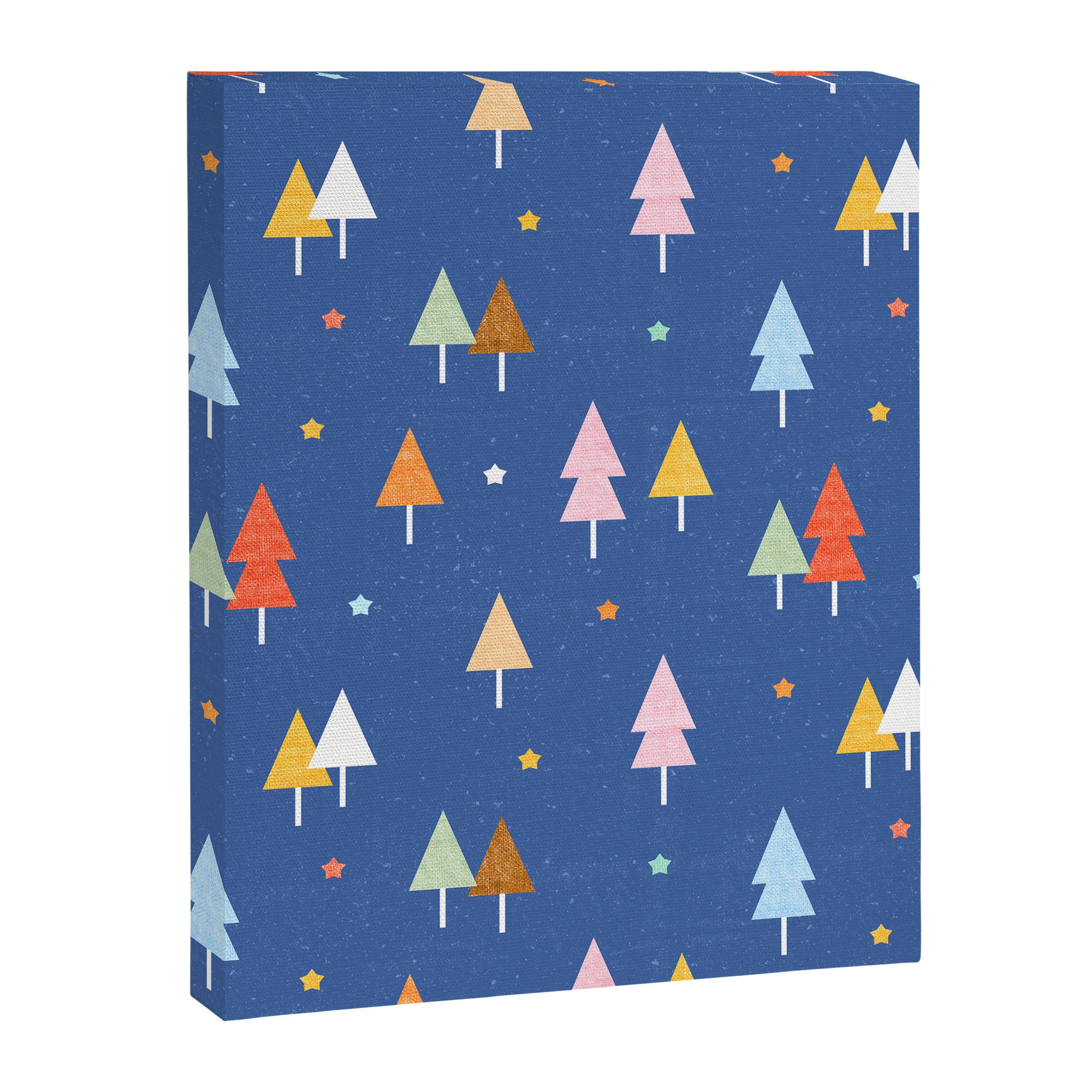 Colorful Scandinavian Christmas Trees on Blue Canvas Print Gallery Image 8