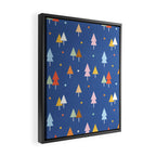 Colorful Scandinavian Christmas Trees on Blue Framed Canvas Print Gallery Image 2