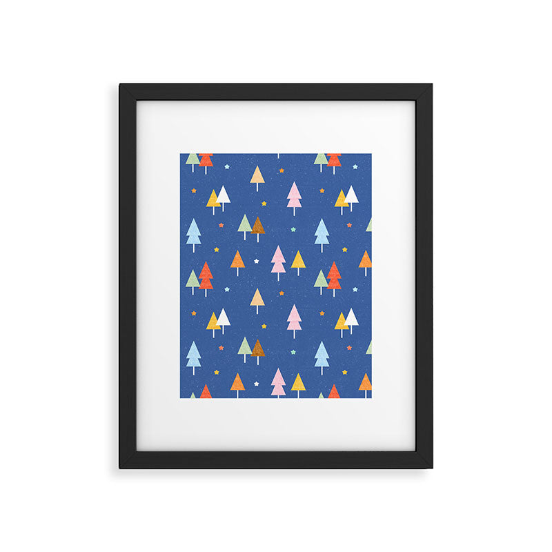 Colorful Scandinavian Christmas Trees on Blue Framed Art Print Gallery Image 6