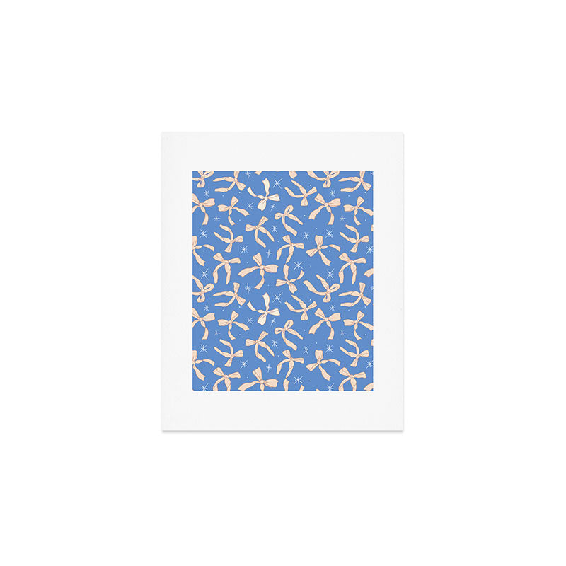 Cream Festive Bows On Blue Art Print Gallery Image 1