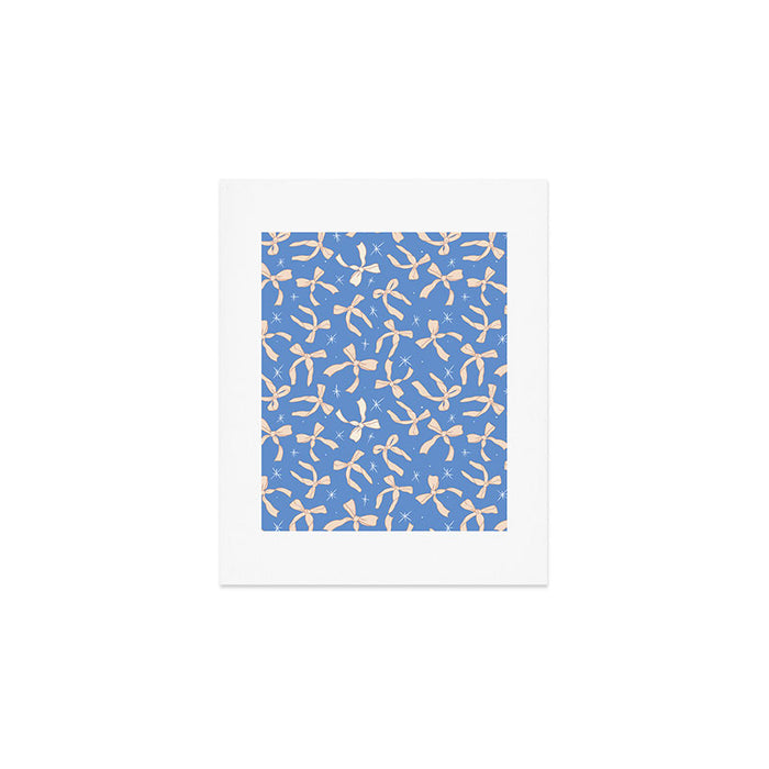 Cream Festive Bows On Blue Art Print Gallery Image 1