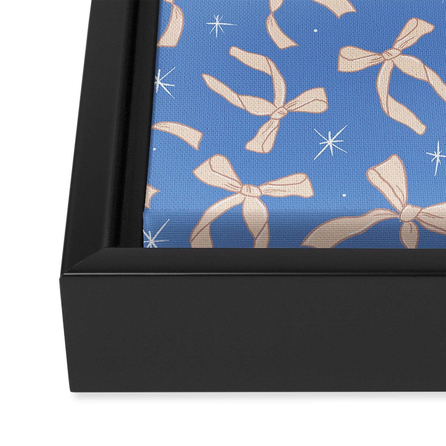 Cream Festive Bows On Blue Framed Canvas Print Gallery Image 3