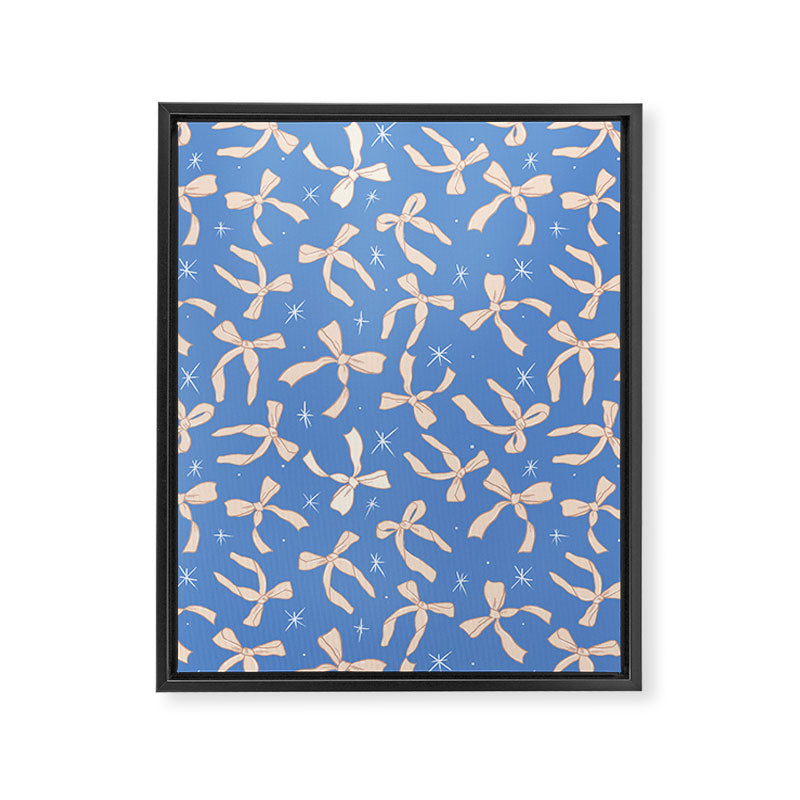Cream Festive Bows On Blue Framed Canvas Print Gallery Image 6