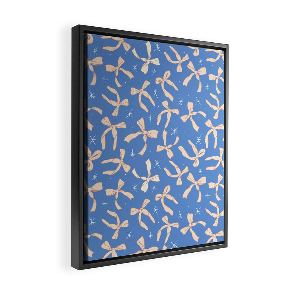 Cream Festive Bows On Blue Framed Canvas Print Gallery Image 2
