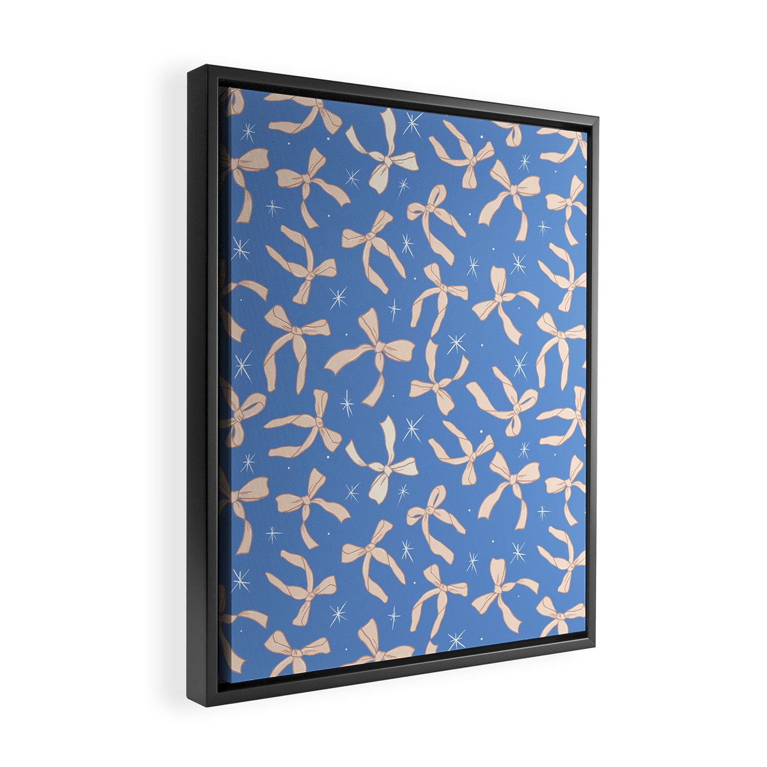 Cream Festive Bows On Blue Framed Canvas Print Gallery Image 2