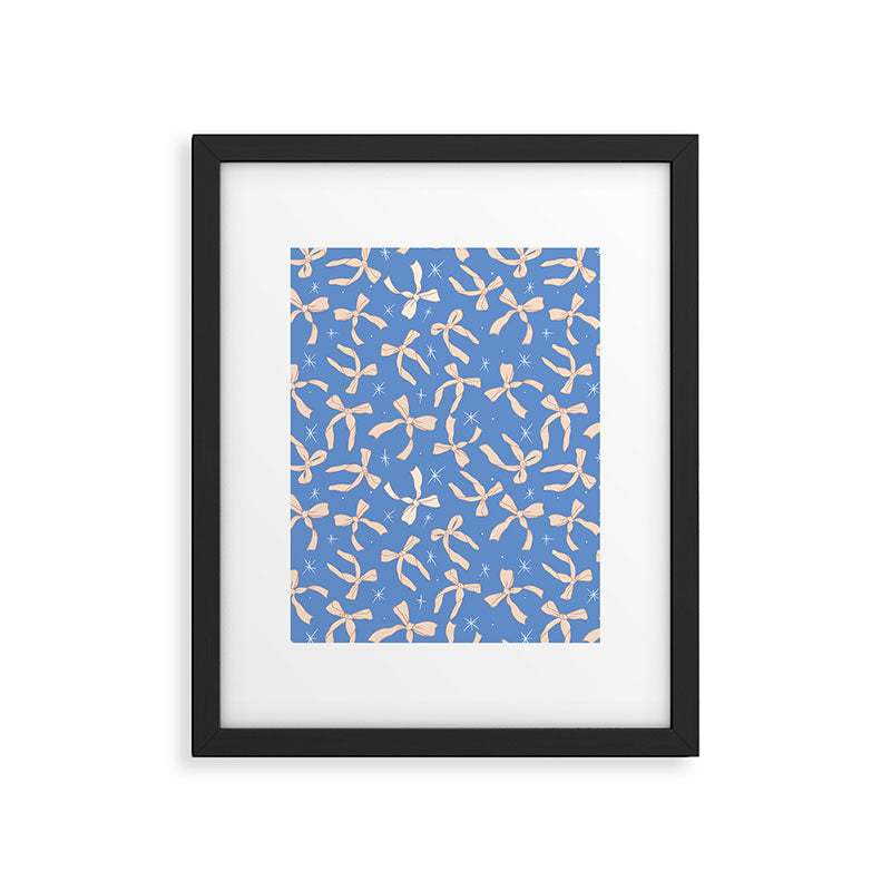 Cream Festive Bows On Blue Framed Art Print Gallery Image 5