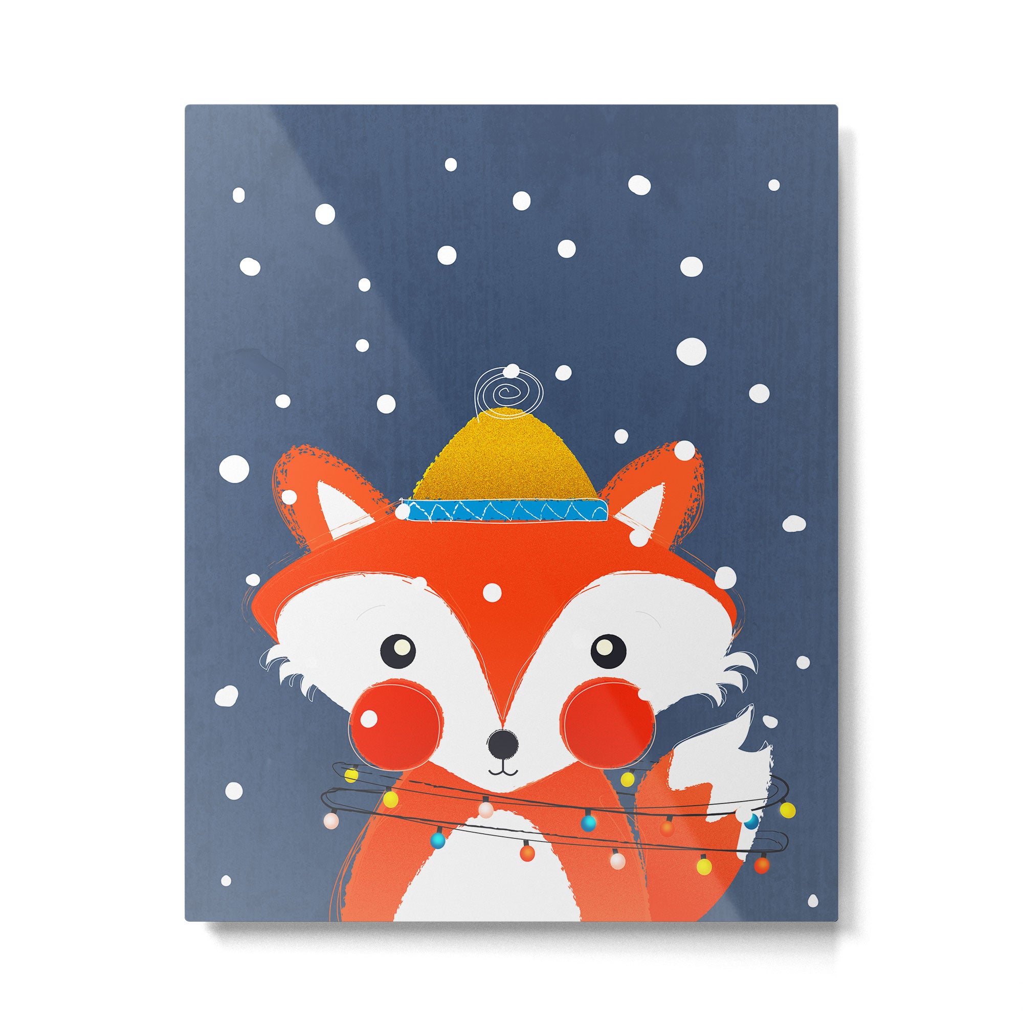 Cute christmas fox in the snow Metal Print Gallery Image 6