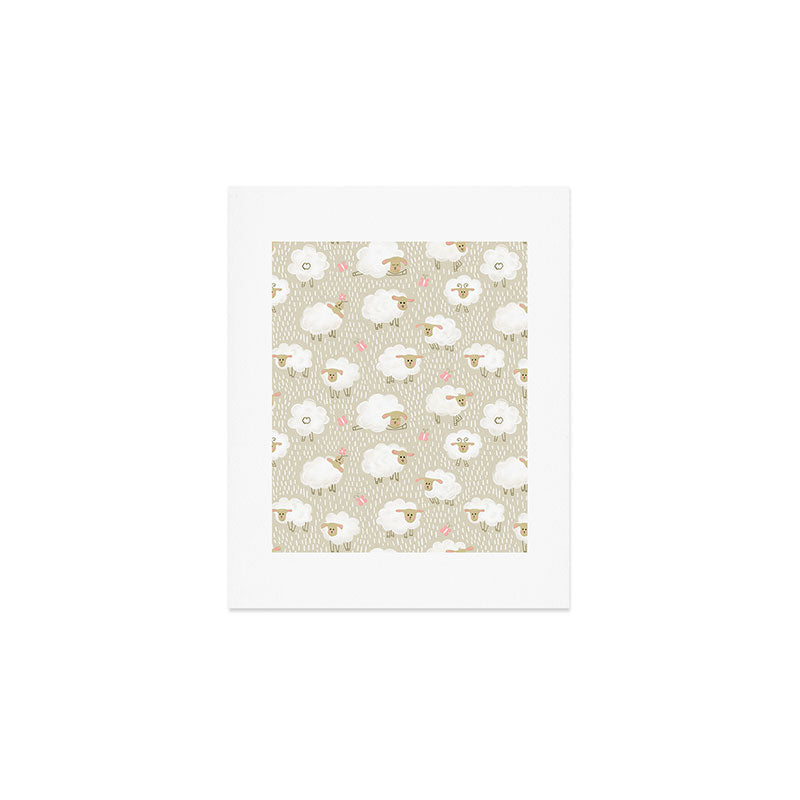 Cute Fluffy Sheep Pattern Art Print Gallery Image 1