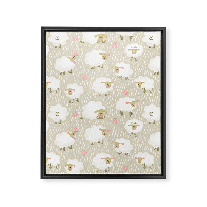 Cute Fluffy Sheep Pattern Framed Canvas Print Gallery Image 1