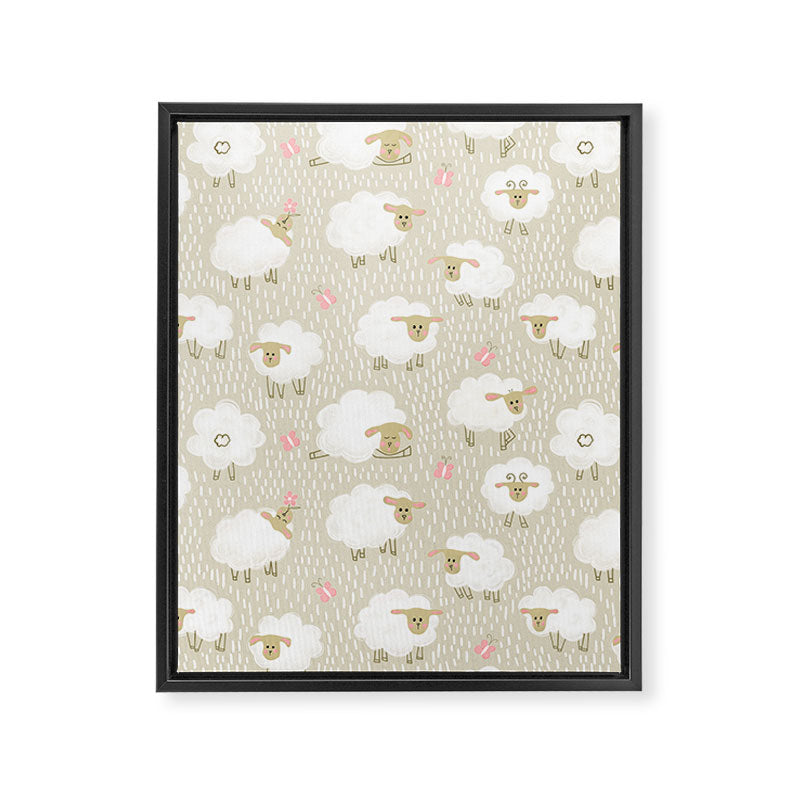 Cute Fluffy Sheep Pattern Framed Canvas Print Gallery Image 8