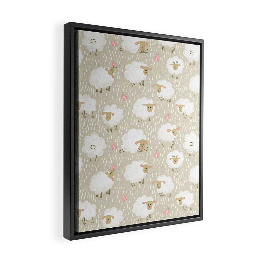 Cute Fluffy Sheep Pattern Framed Canvas Print Gallery Image 2