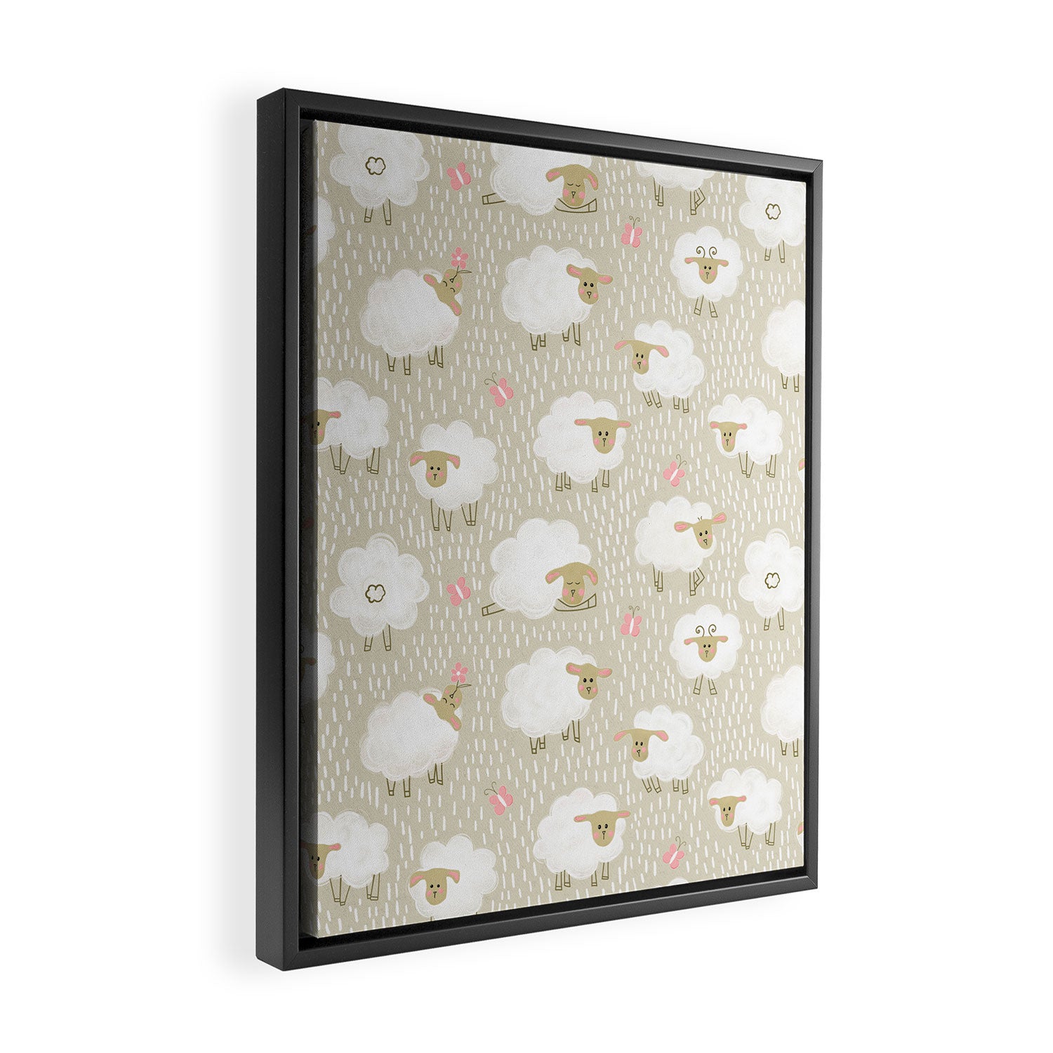Cute Fluffy Sheep Pattern Framed Canvas Print Gallery Image 2