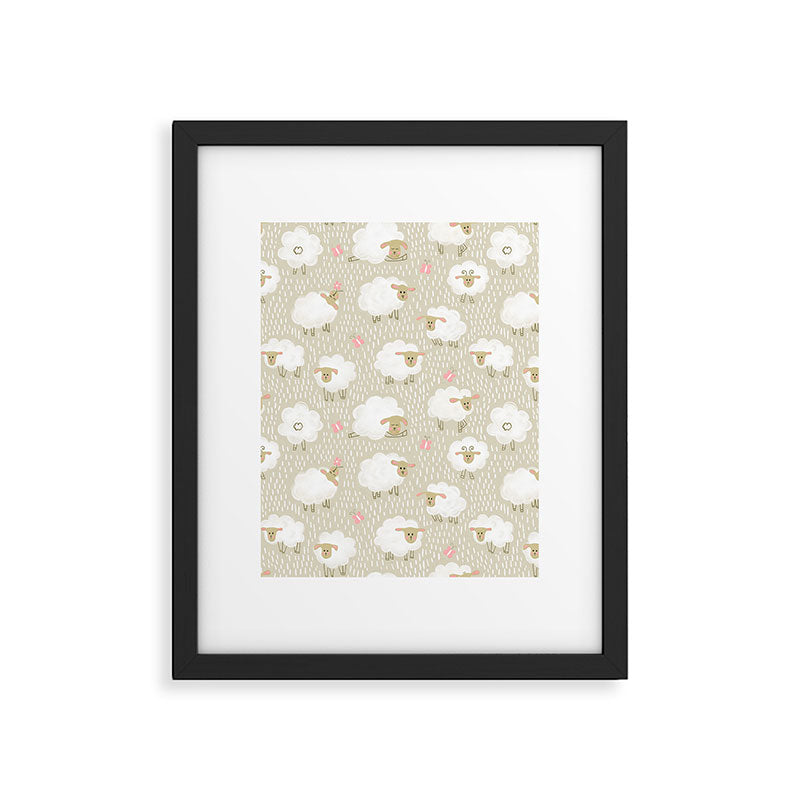 Cute Fluffy Sheep Pattern Framed Art Print Gallery Image 6