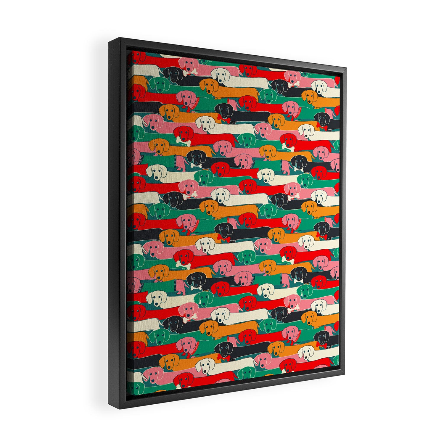 dachshund pattern- happy dogs Framed Canvas Print Gallery Image 2