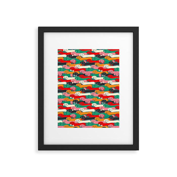 dachshund pattern- happy dogs Framed Art Print Gallery Image 1