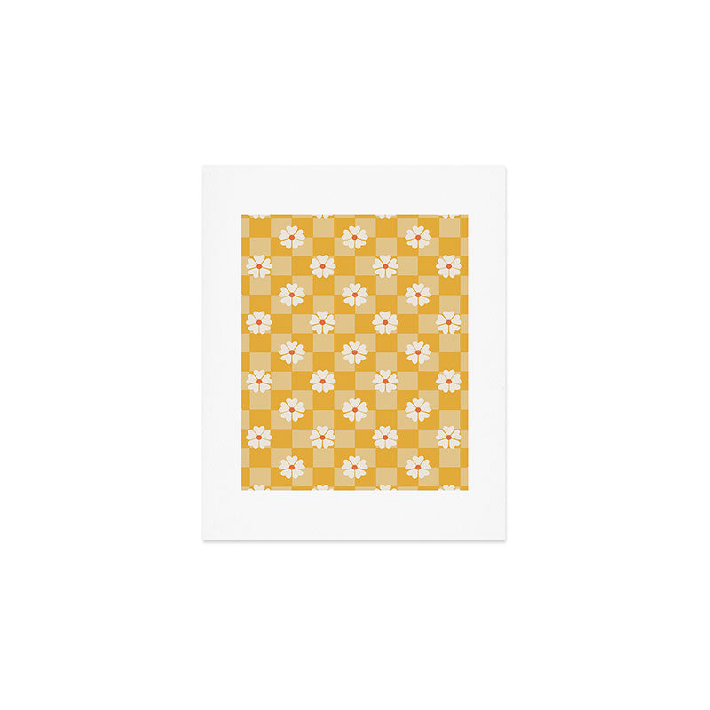 Daisies On Yellow Checkerboard Art Print Gallery Image 1