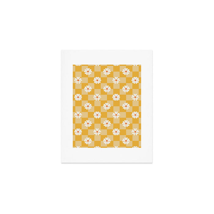 Daisies On Yellow Checkerboard Art Print Gallery Image 1
