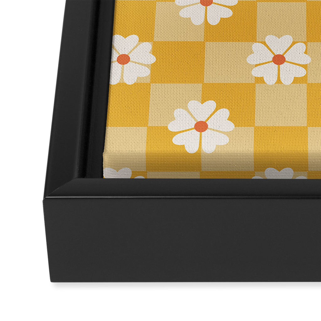 Daisies On Yellow Checkerboard Framed Canvas Print Gallery Image 3